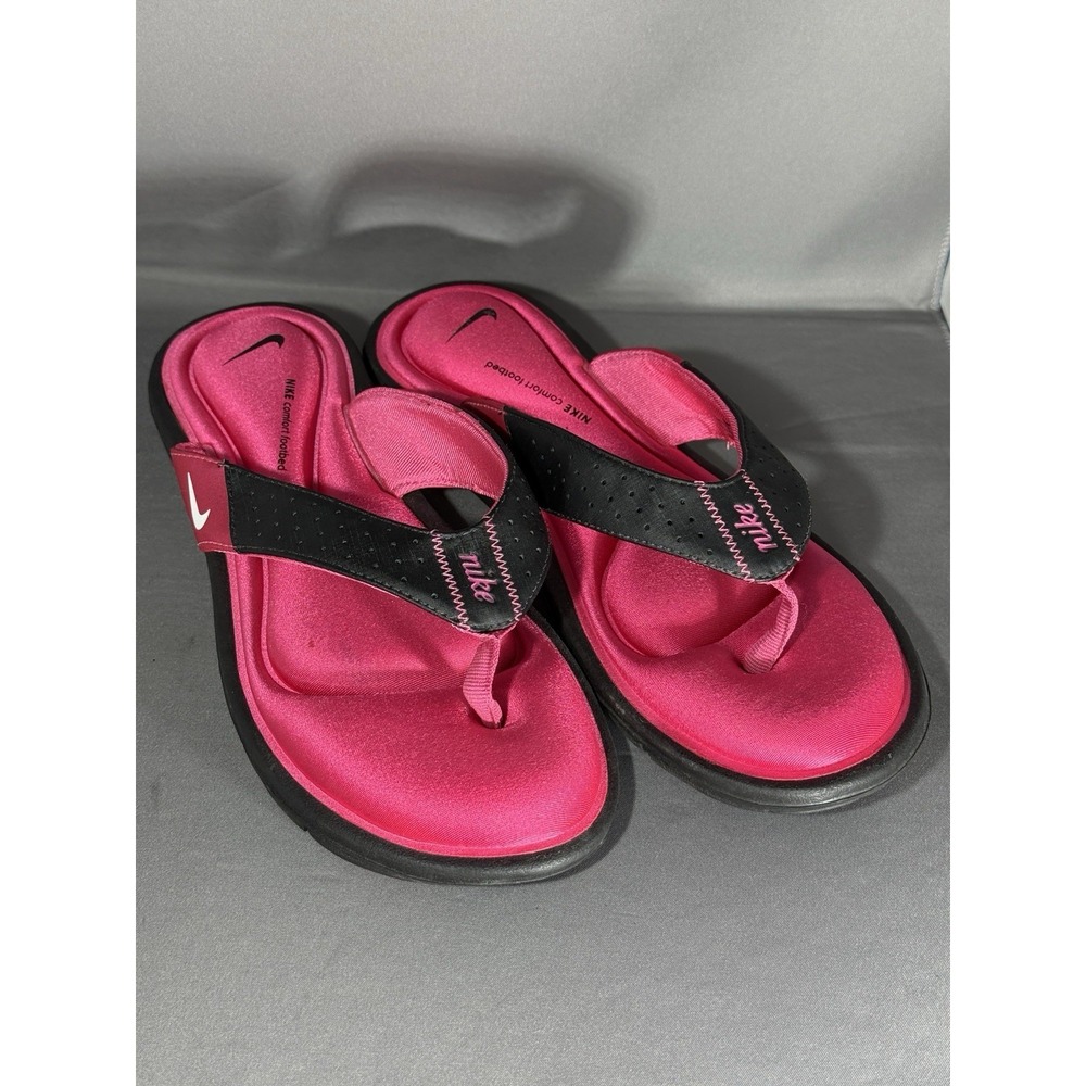 Nike Comfort Flip Flop Shoes Womens Size 11 Pink Black Sandals Cushioned Slides
